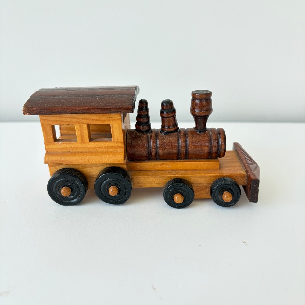Pancho Hand Carved Wooden Locomotive Train Engine Toy Natural Two Tone Decor